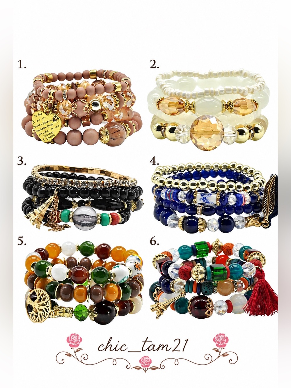Brown Beaded Stack Bracelet Set